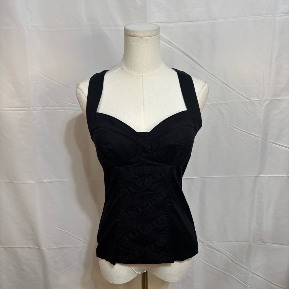 Y2K‎ 2b Bebe Black Corset Tank Top Zip Back Strappy Cutout Small